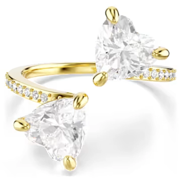 Bague ouverte Mesmera, Taille cœur, Pavé, Blanche, Placage de ton or