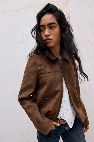 BDG Zip-Through Faux Suede Jacket