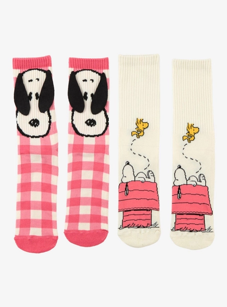 Peanuts Snoopy & Woodstock Gingham Crew Socks 2 Pair