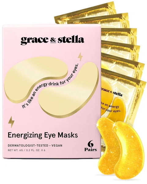 Grace & Stella Energizing Under Eye Mask - Gold 6 Pairs - Gel Eye Patches for Dark Circles, Puffy Eyes, Wrinkles, Undereye Bags