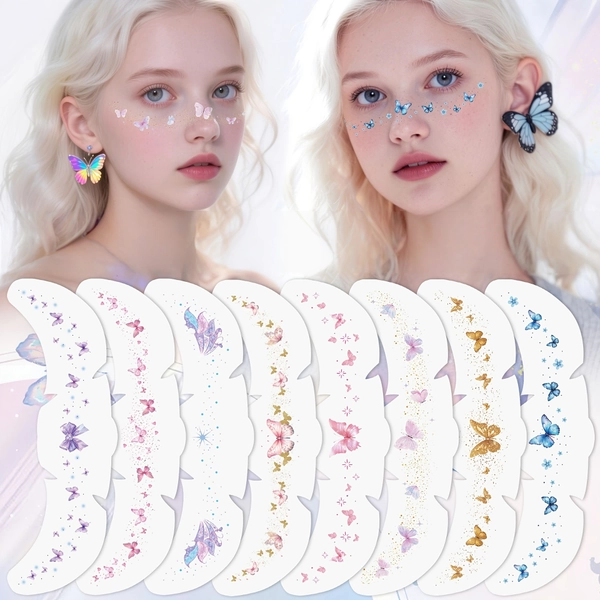 Set of 12 Butterfly Freckle Stickers for Facial Decoration, Premium Butterfly Makeup Stickers, Ideal for Parties And Music Festivals