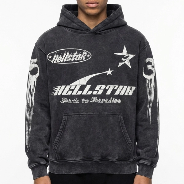 Vintage Hell Star Graphic Acid Washed Oversized Hoodie