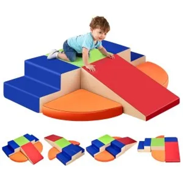 VEVOR Climbing Toys, 6-Piece Set, Foam Climbing Toys for Toddlers 6 Months to 3 Years Old, PU Leather Climbing Blocks, Indoor Climb and Crawl Activity Playset for Crawling &amp; Sliding, Easy to Clean