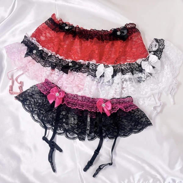 Cute and Elegant Double-layer Lace Garter Belt with Metal Buckle on the Back, Adjustable Buckle, Suitable for Pairing with High Socks
