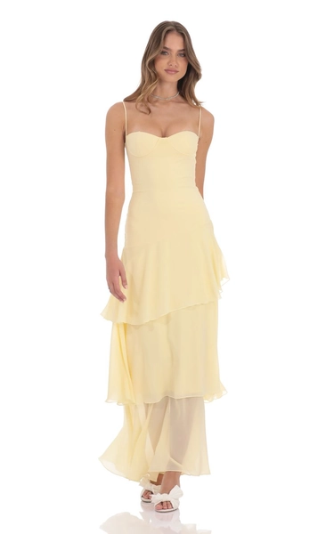 Long Ruffle Maxi Dress in Yellow | LUCY IN THE SKY