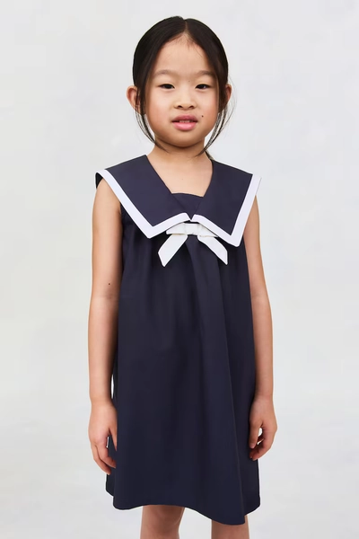 Cotton Sailor Dress - Navy blue
