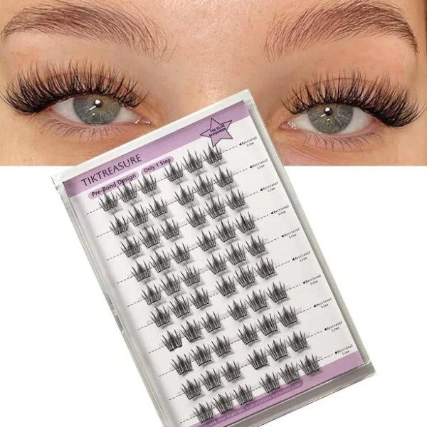 Pre-glued Lashes Clusters Kit 60pcs Natural Look Reusable No Glue Wispy Fluttery Easy to Put On Strip Eyelash Clusters,Easy to Apply, Curved-Thin