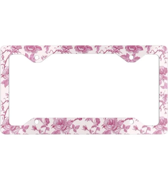 Pink License Plate Frame, Pink and White Toile French Style Floral Design, Car Accessories, Vehicle Decor, Girly License Plate Holder,