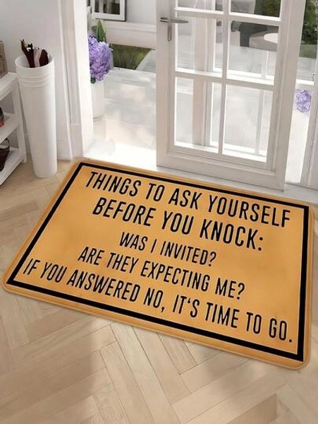 1Pc  Fun Welcome Rugs, Suitable For Indoor Porches, Signage Rugs, And "A Question To Ask Yourself Before You Knock" Designs. Personalized Letter Combination Kitchen Rugs And Mats, Suitable For Kitchens, Bathrooms, Entrances, And Bedside Decorations. Easy To Clean, Machine Washable, Suitable For Bedrooms, Living Rooms, Kitchens, Patios, Bathroom Entrances, And Laundry Rooms. Available In Various Sizes And Styles.