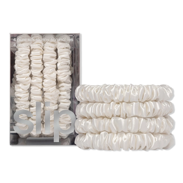 Pure Silk Skinny Scrunchies - White
