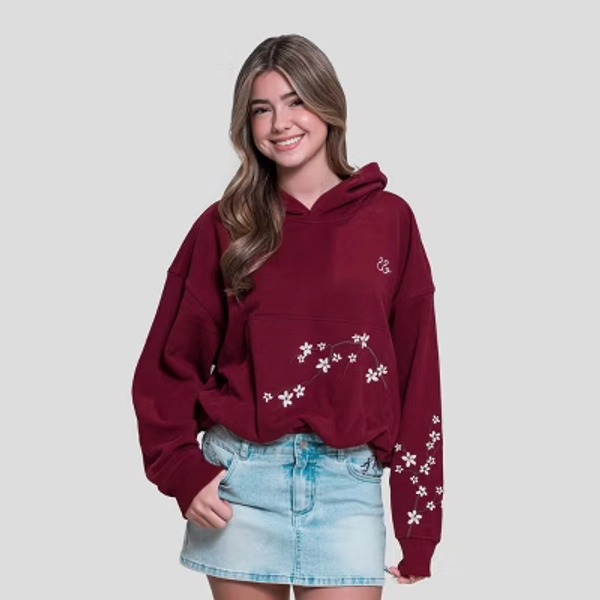 Embreigh Edit Girls' Bubble Hem Fleece Hoodie - Burgundy XL