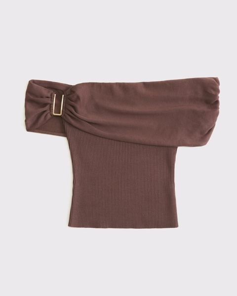 Hardware Off-The-Shoulder Sweater Top