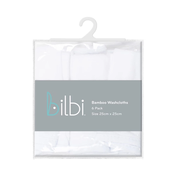 Bilbi Bamboo Wash Cloths 6 Pack White