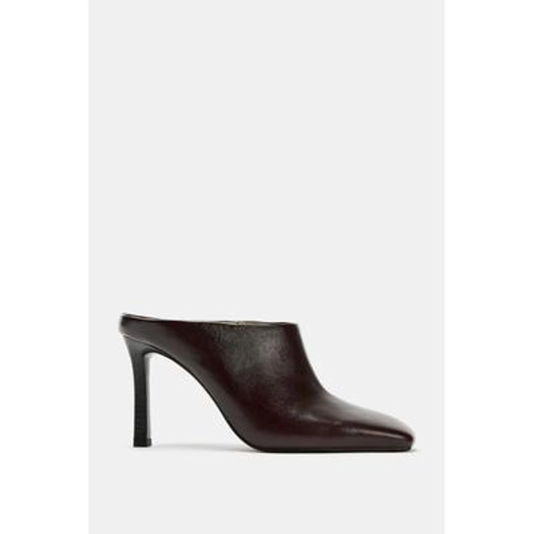 Zara - Square Toe Leather Mules - Chocolate Brown - 7½ - Woman
