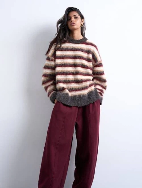 Topshop Fluffy Striped Crewneck Sweater