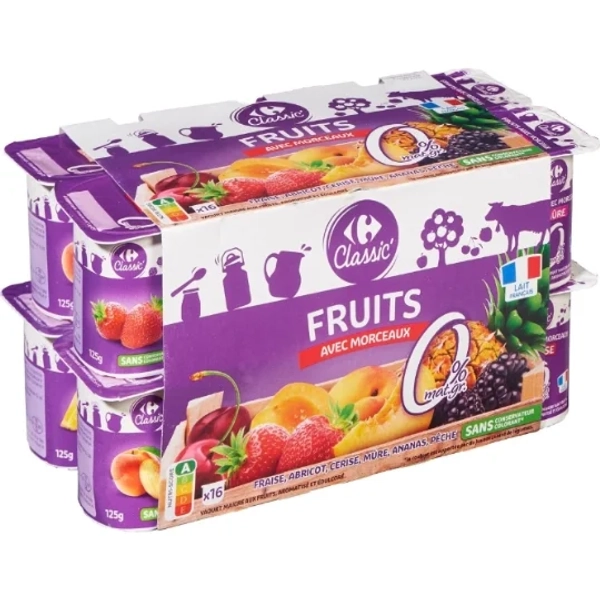 Yaourts aux fruits avec morceaux 0% MG  CARREFOUR CLASSIC'