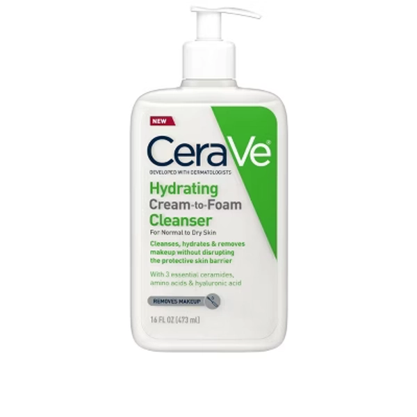 CeraVe Hydrating Cream-to-Foam Face Wash with Hyaluronic Acid for Normal to Dry Skin - 16 fl oz: Paraben-Free, Noncomedogenic, Soap-Free