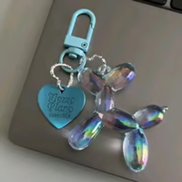 Iridescent Blue Candy Color Adorable Balloon Dog Heart Keychain ~ Purse Charm