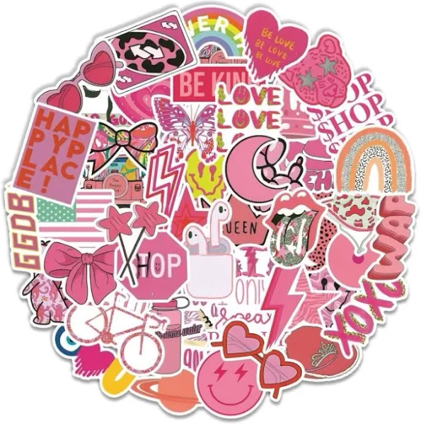 100 Pcs Preppy Stickers Vinyl Pink Aesthetic Waterproof Sticker Decor