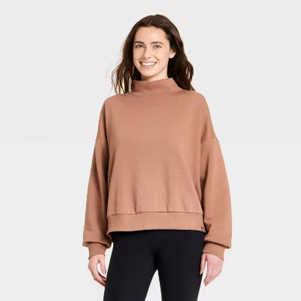 Women's Mock Neck Sweatshirt - JoyLab™  Light Brown L