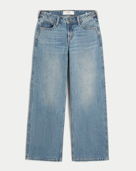 Adjustable Waist Low-Rise Medium Wash Baggy Jeans