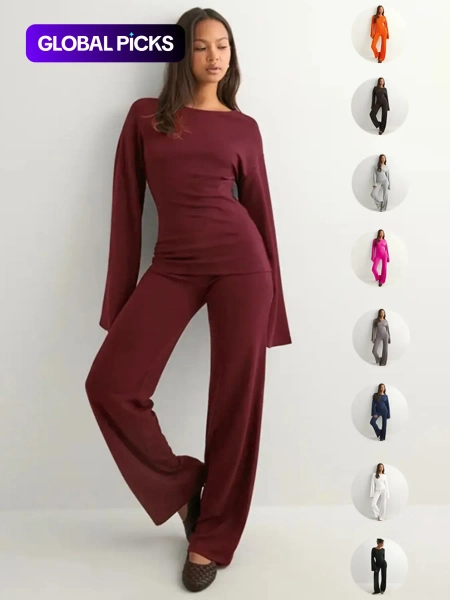 Women's Fall Flare Sleeve Top & Elastic Waist Pants Set