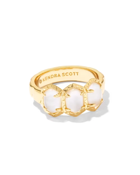 Daphne Gold Band Ring in Light Pink Iridescent Abalone