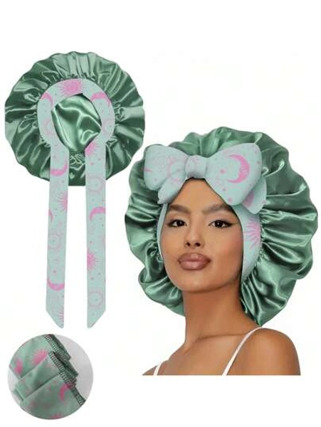 1pc Women's Elastic Satin Sleep/Makeup Shower Cap, Everyday Use Satin Hat (Random Print Pattern)