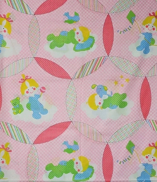 Vintage 1970s Pastel Baby Nursery Cotton Cheater Quilt Fabric Pastels 55.5x45