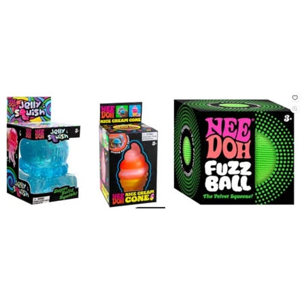 Nee Doh Jelly Squish, Nice Cream and Fuzz Ball Combo (1 random color of each), Multicolor