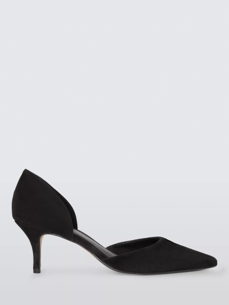 John Lewis Darwen Suede Essential Heel Open Dorsay Court Shoes, Black
