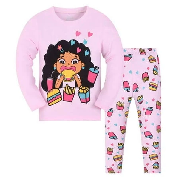 Hiijoy Big Girls Pajamas Cartoon Print Long Sleeve Top Pants Sleepwear, Sizes 8-9y, Infant Girl's, Size: 8-9 Years, Red