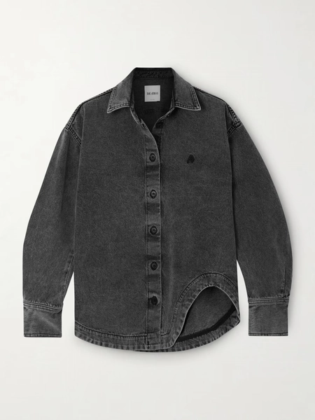 Eliza asymmetric embroidered denim shirt - black - IT36