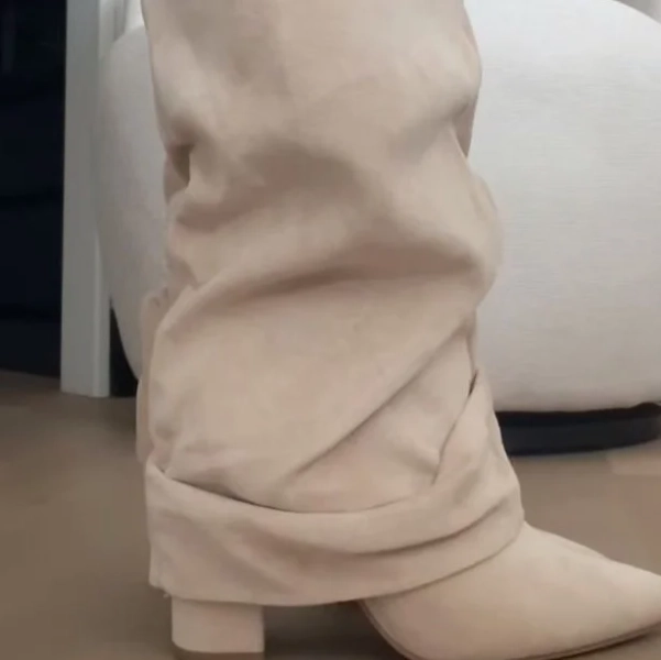 LAVISTA SLOUCHY SUEDE KNEE HIGH BOOTS - BEIGE