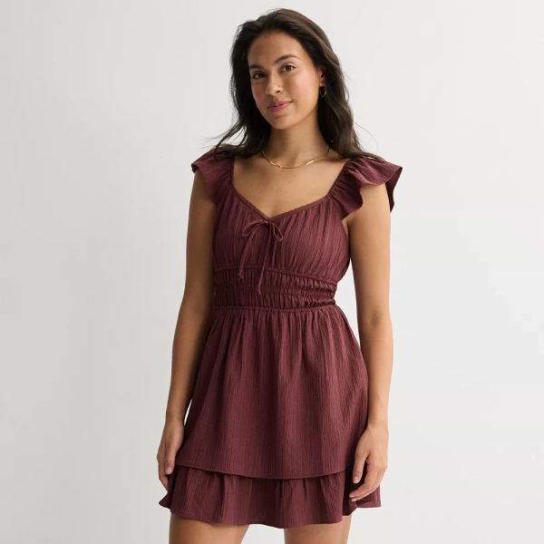 Juniors' Rewind Lace Trim Sweetheart Neck Skater Dress