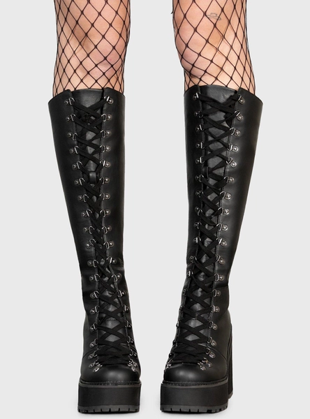KIHILIST Black Knee-High Heel Boots