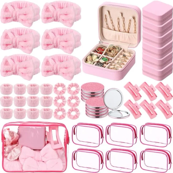 Gift sets for women, Sleep over supplies for girls, Spa party supplies for girls, 48pcs Spa Party Favor Set for Women | Pink & Beige Sleepover Gift