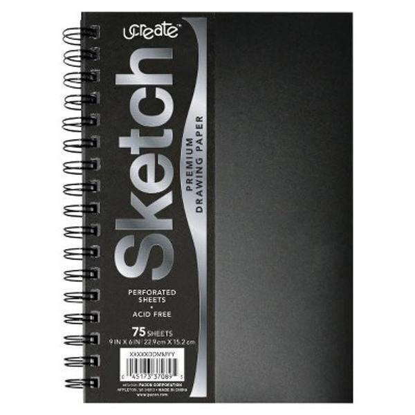 Ucreate Sketch Paper 9"x6" 75 Sheet: Twin-Wire Binding, Flexible Cover, 75 Pages, Acid-Free, Blank Notebook for All Ages
