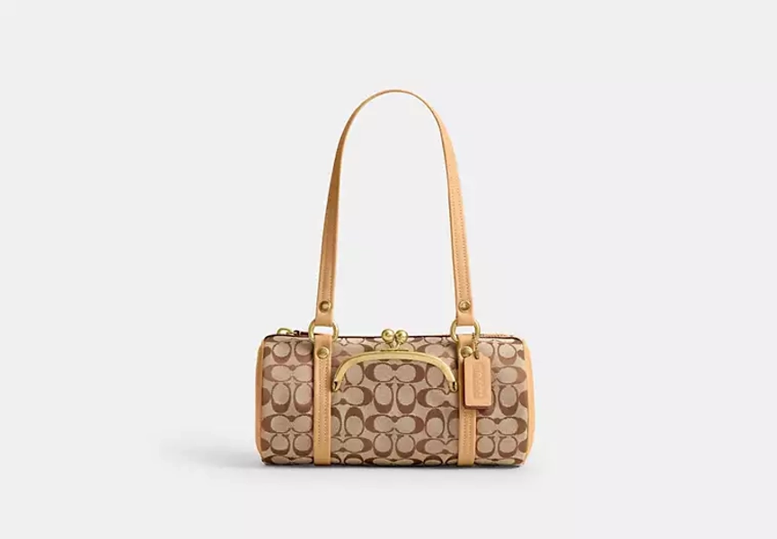 Kisslock Barrel Bag 28 In Signature Jacquard