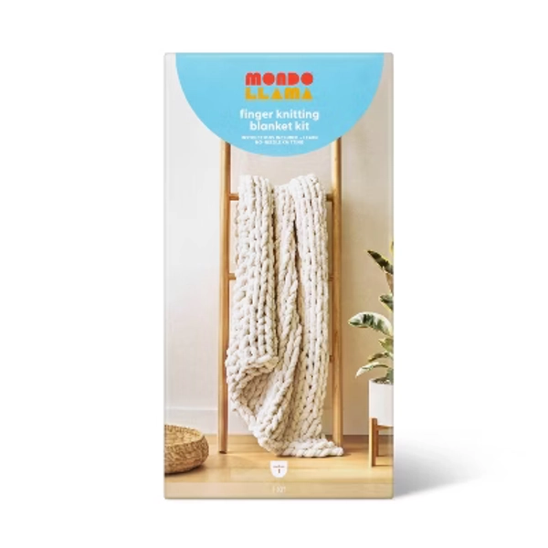 Large Knit Blanket Craft Kit Cream - Mondo Llama™: Finger Knitting Yarn DIY Art Kit for Adults