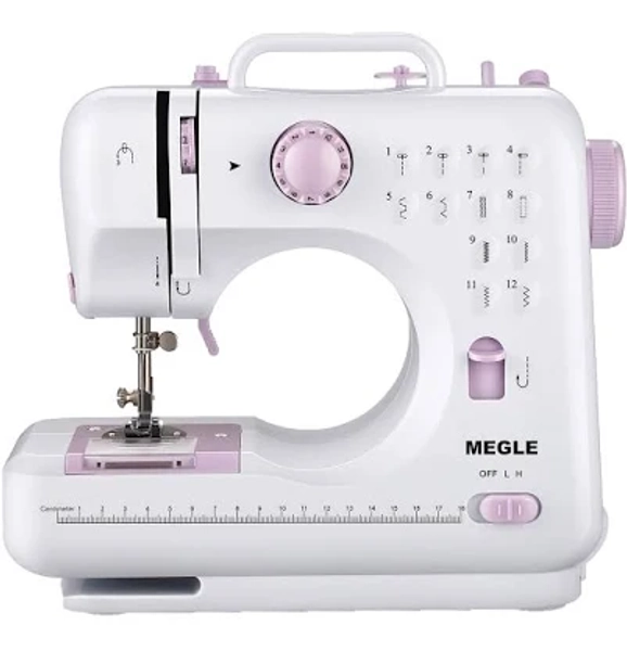 Sewing Machine for Beginners with Foot Pedal, Multifunctional Household Sewing Machine, Automatic Thread Rewind, Double Thread and Double Speed, 12