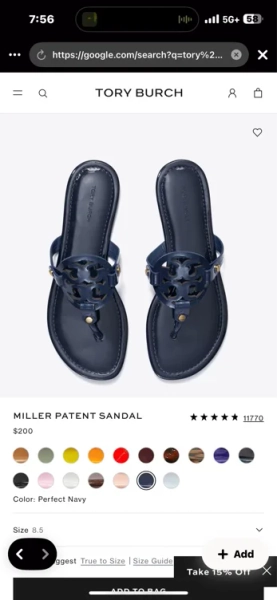 Miller Patent Sandal in navy blue, size 8.5