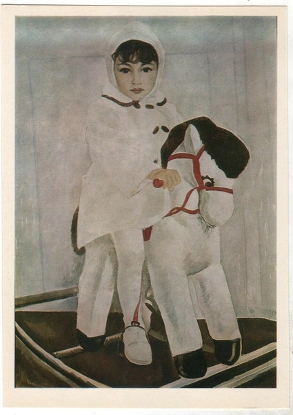 1986 Little Children GIRL on horseback KIDS Old Soviet Russian postcard Unposted