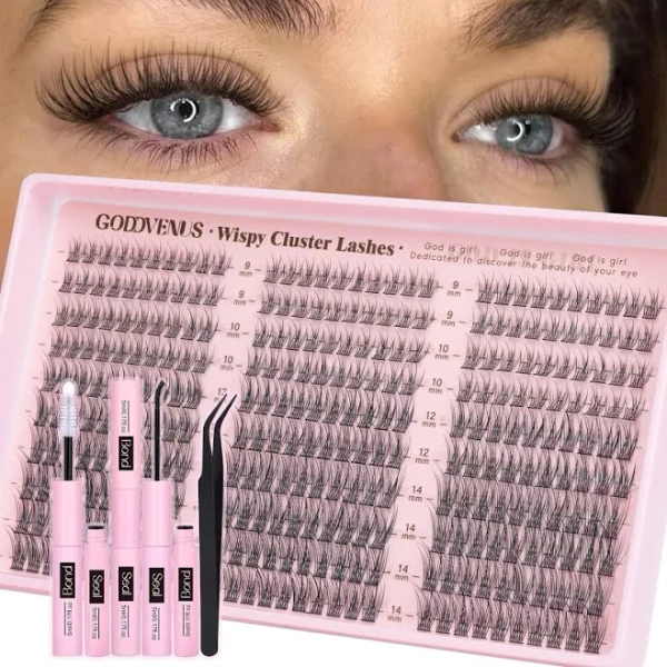 Goddvenus Lash Clusters Kit 9-14mm 300pcs Wispy Eyelash Cluster Lashes Natural DIY Lash Extension Kit Short Cluster Eyelash Extensions C Curl