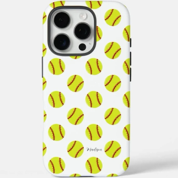 Cute Softball Pattern Personalized Name Case-Mate iPhone Case