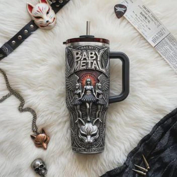 BABYMETAL Stainless Steel Tumbler with Handle, Japanese Metal Band Insulated Travel Cup, BABYMETAL Fan Gift, Reusable Drinkware