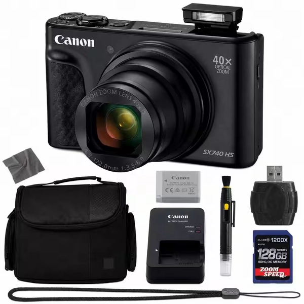 Bundle - Canon - PowerShot SX740 HS 128GB 4K AOM Pro Kit - Black