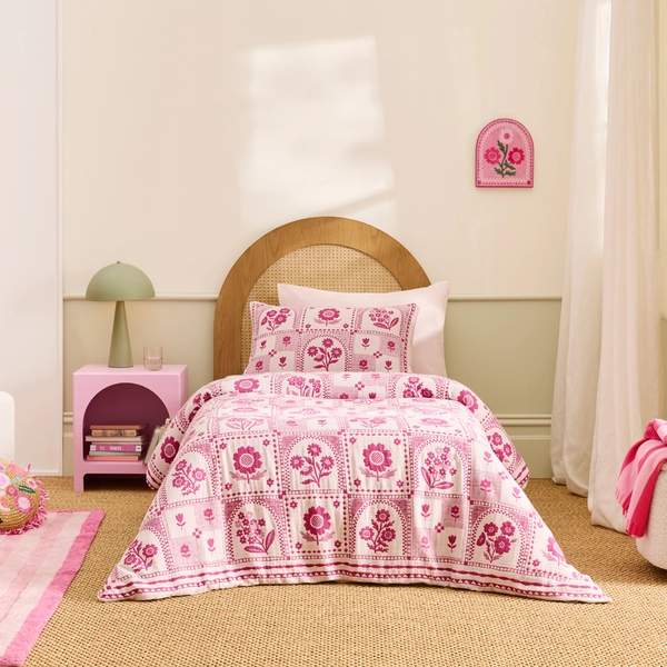 Adairs Kids - Freya Floral Rose Jacquard Quilt Cover Set | Adairs