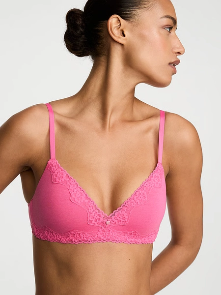 Cotton Lace-Trim Lightly Lined Wireless Bra