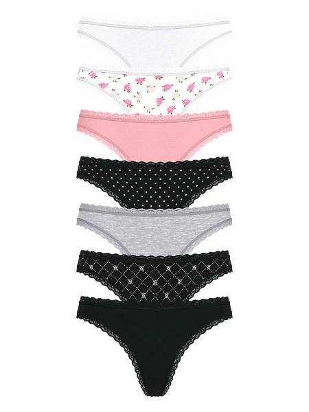 7-Pack Days of the Week Lace-Trim Thong Panties
